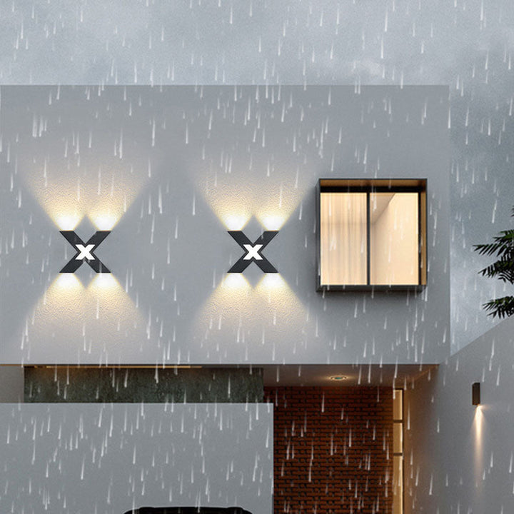 Moderne Waterproof X-förmige LED-Wandleuchte mit 4 Lichtern für Außen