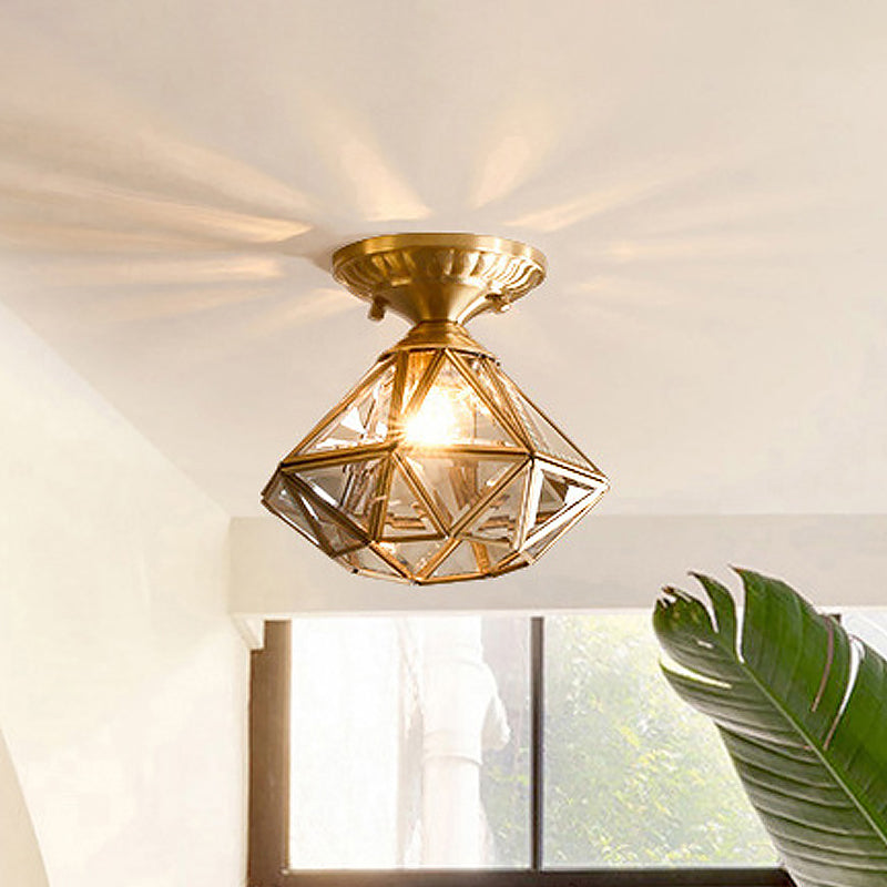 Deckenleuchte aus Messing im traditionellen Stil mit transparentem Glas - StarGlow
