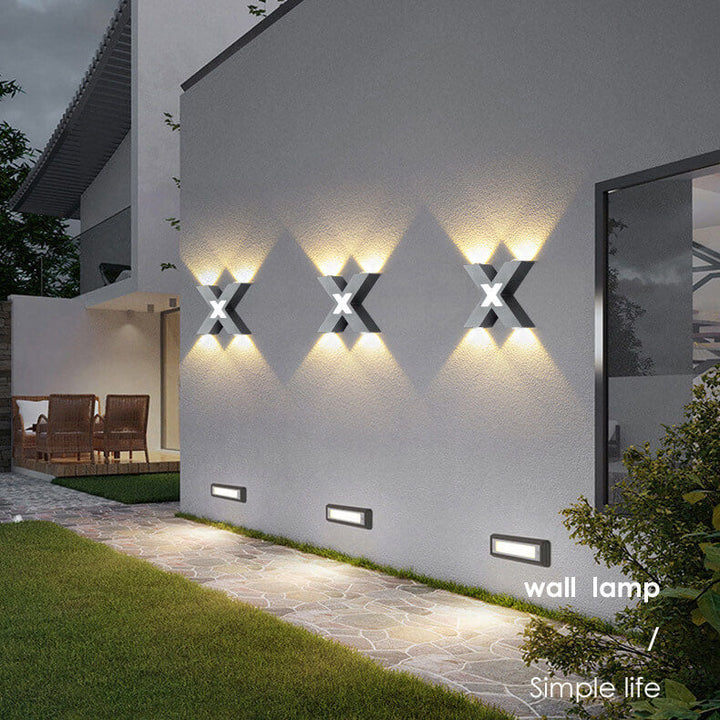 Moderne Waterproof X-förmige LED-Wandleuchte mit 4 Lichtern für Außen