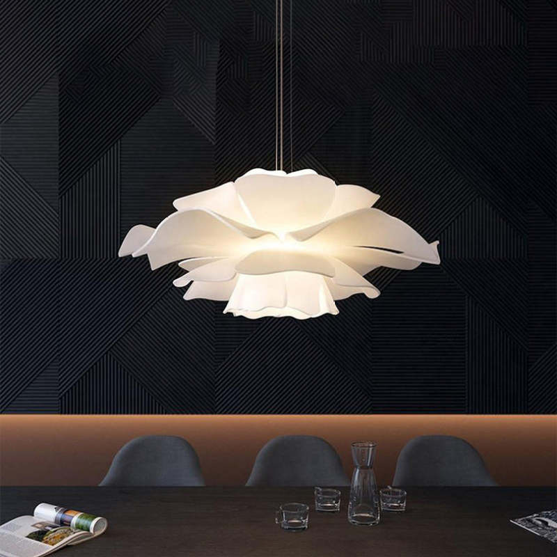 Bella - Moderne Design Hängelampe Blume Weiß Metall für Wohnzimmer und Schlafzimmer