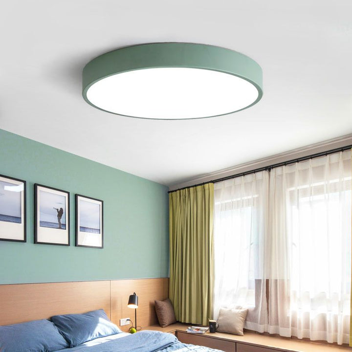 Moderne Runde LED-Deckenleuchte Morandi Aus Rosafarbenem Und Grauem Metall Für Das Wohnzimmer