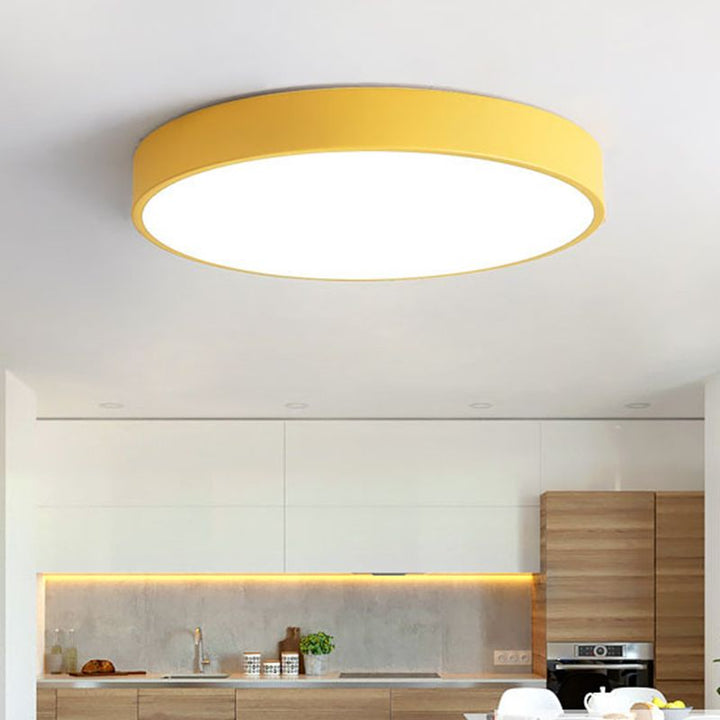 Moderne Runde LED-Deckenleuchte Morandi Aus Rosafarbenem Und Grauem Metall Für Das Wohnzimmer