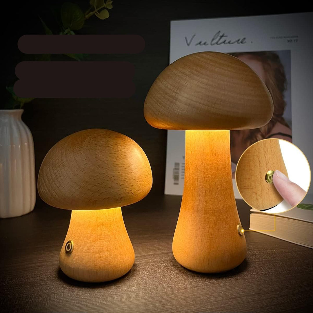 LUMONIGHT | Houten Paddenstoel LED-nachtlampje met Touch-schakelaar | Sfeervolle Verlichting | Kindvriendelijk