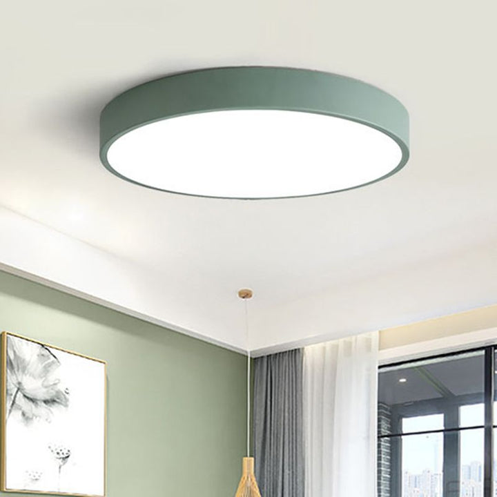 Moderne Runde LED-Deckenleuchte Morandi Aus Rosafarbenem Und Grauem Metall Für Das Wohnzimmer