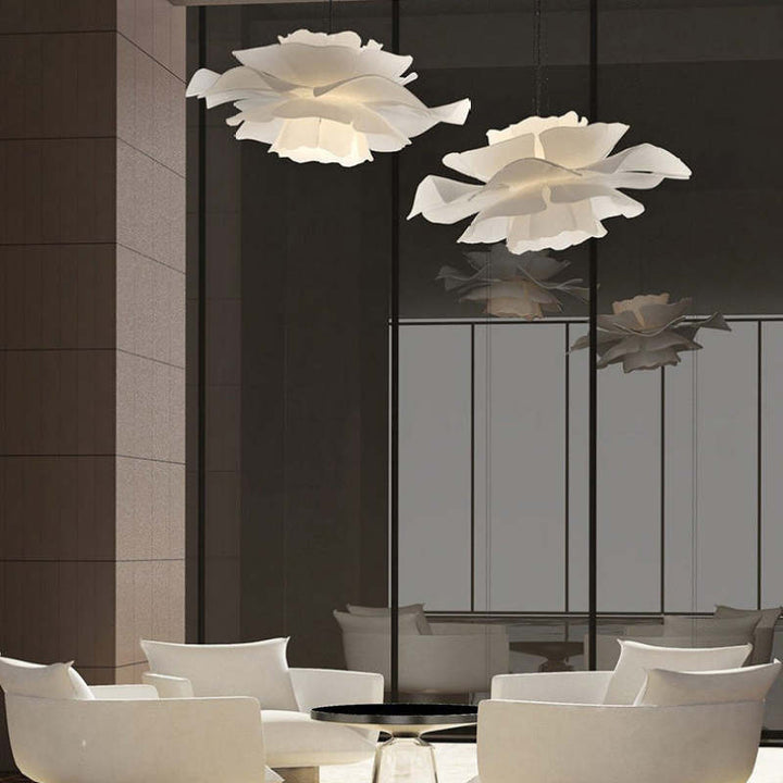 Bella - Moderne Design Hängelampe Blume Weiß Metall für Wohnzimmer und Schlafzimmer