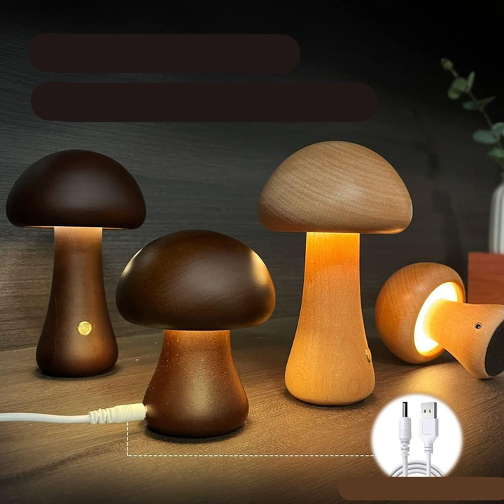 LUMONIGHT | Houten Paddenstoel LED-nachtlampje met Touch-schakelaar | Sfeervolle Verlichting | Kindvriendelijk