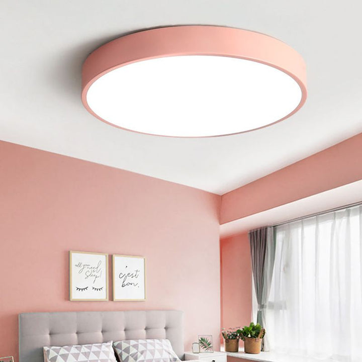 Moderne Runde LED-Deckenleuchte Morandi Aus Rosafarbenem Und Grauem Metall Für Das Wohnzimmer