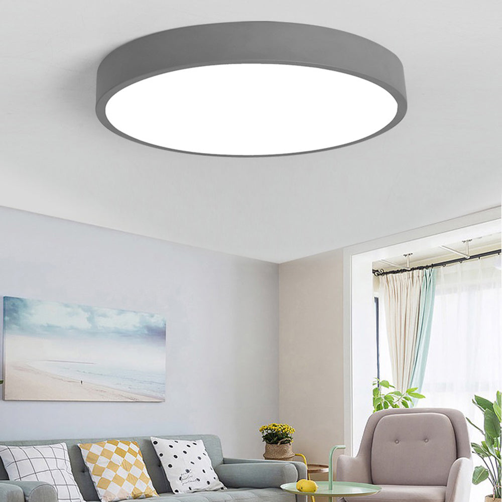 Moderne Runde LED-Deckenleuchte Morandi Aus Rosafarbenem Und Grauem Metall Für Das Wohnzimmer