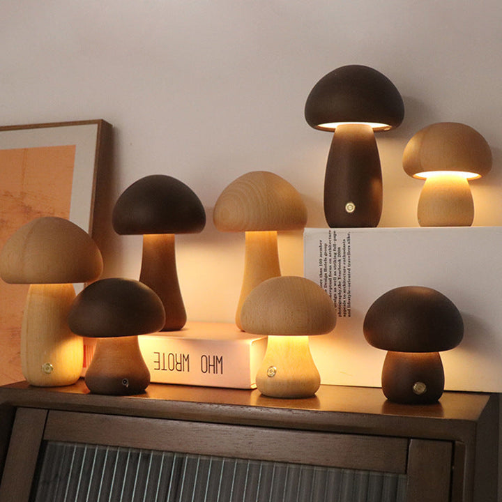 LUMONIGHT | Houten Paddenstoel LED-nachtlampje met Touch-schakelaar | Sfeervolle Verlichting | Kindvriendelijk
