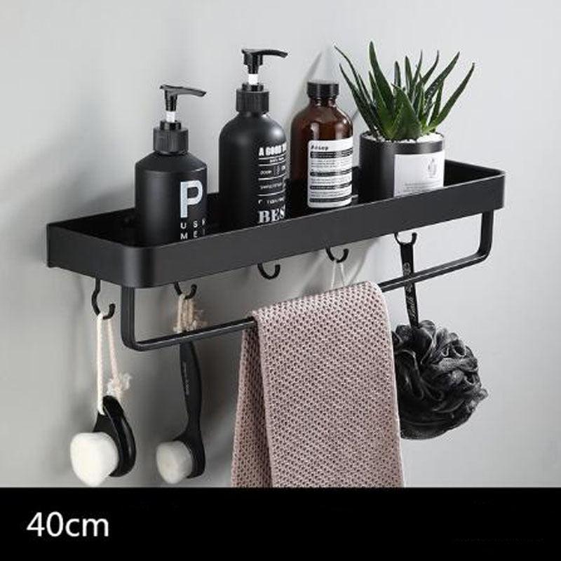 Schwarzes Badregal aus Space Aluminium zur Wandmontage