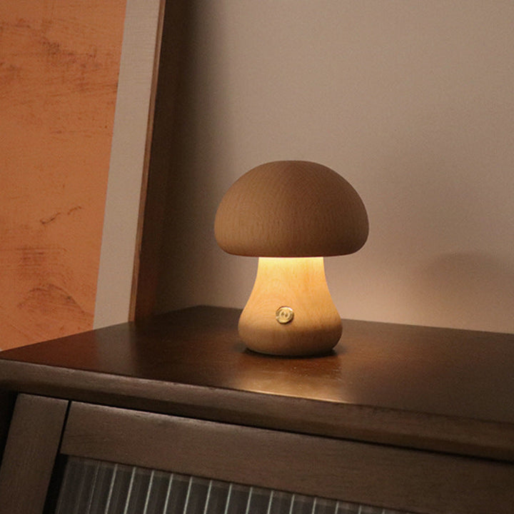 LUMONIGHT | Houten Paddenstoel LED-nachtlampje met Touch-schakelaar | Sfeervolle Verlichting | Kindvriendelijk