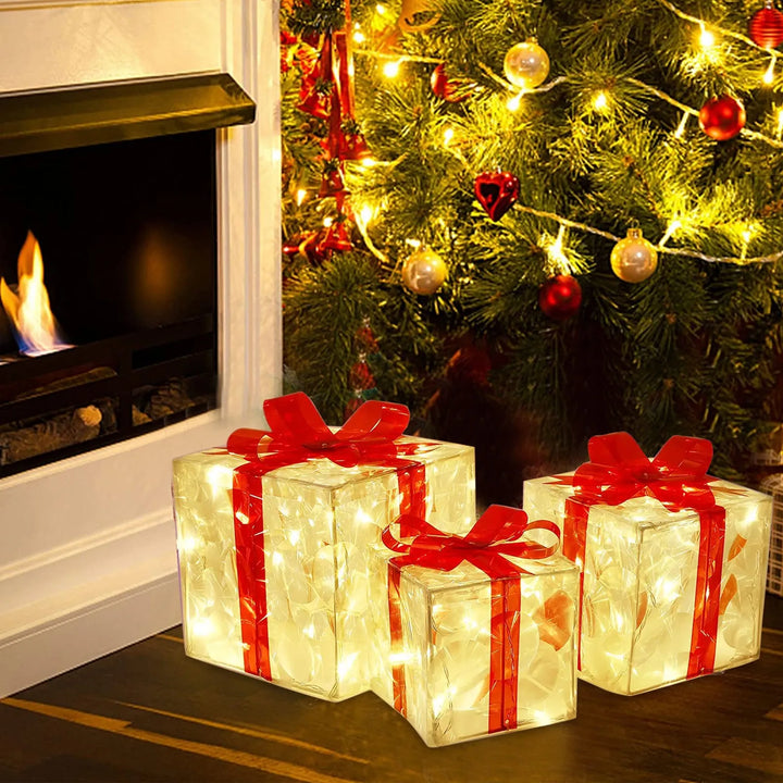 EclatDeNoel - Leuchtendes Geschenkbox-Ornament mit Schleife