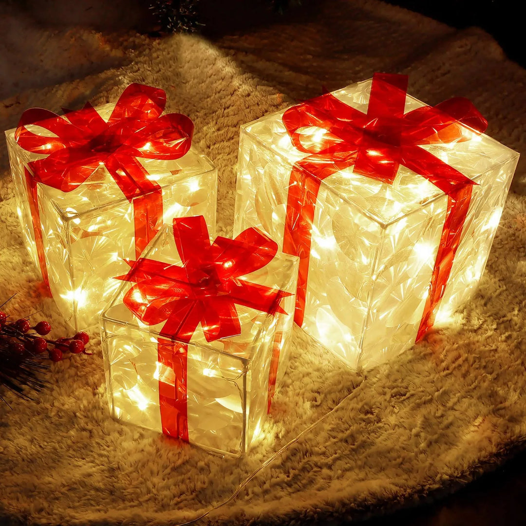 EclatDeNoel - Leuchtendes Geschenkbox-Ornament mit Schleife