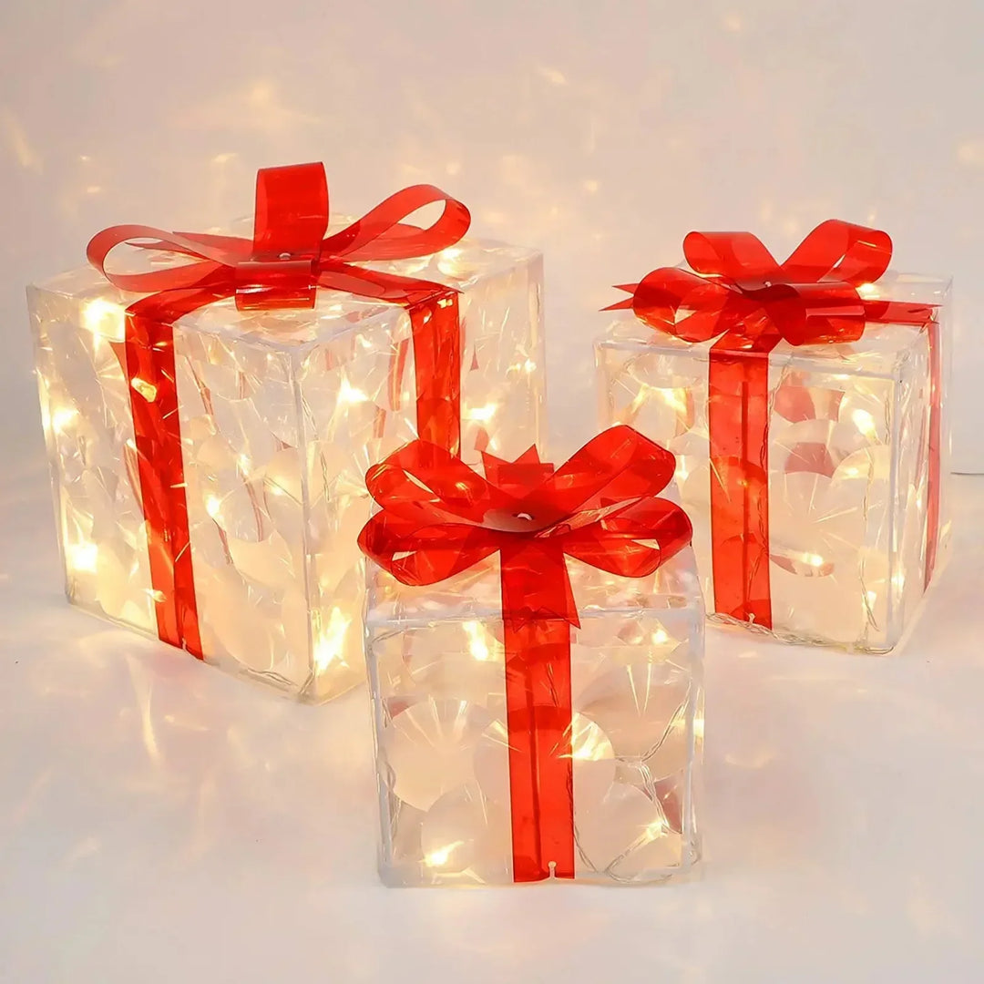 EclatDeNoel - Leuchtendes Geschenkbox-Ornament mit Schleife
