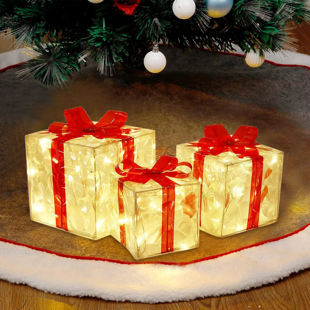 EclatDeNoel - Leuchtendes Geschenkbox-Ornament mit Schleife