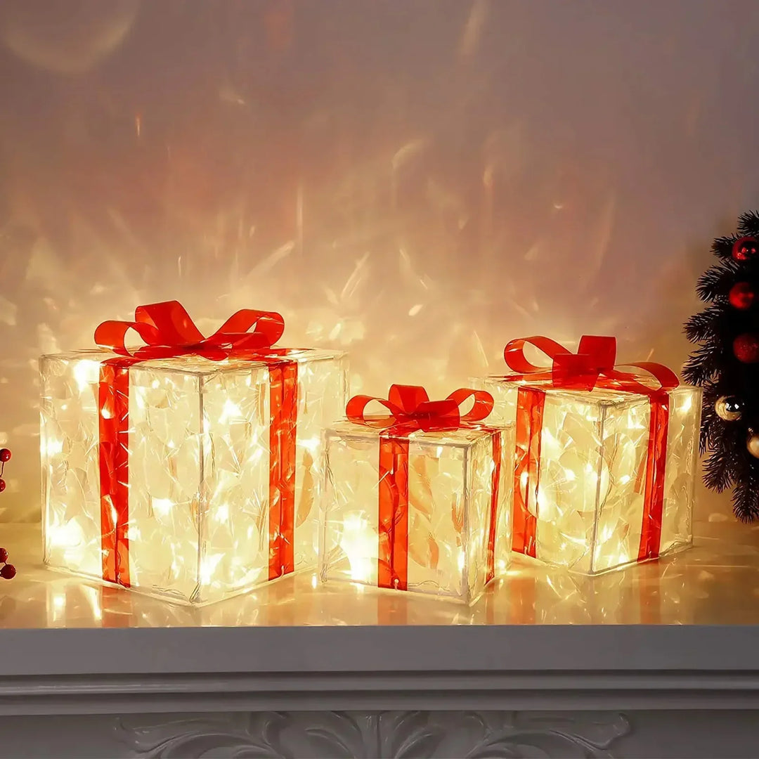 EclatDeNoel - Leuchtendes Geschenkbox-Ornament mit Schleife