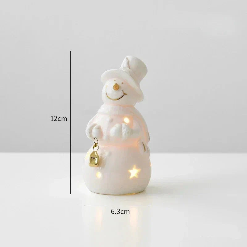 Leuchtender Keramik-Schneemann – Festliche Dekofigur für Gemütliche Winterabende