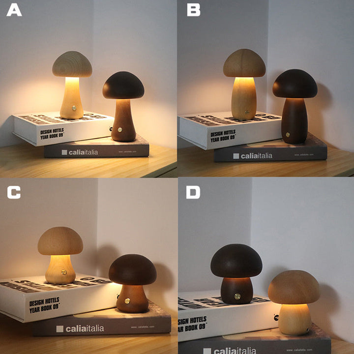 LUMONIGHT | Houten Paddenstoel LED-nachtlampje met Touch-schakelaar | Sfeervolle Verlichting | Kindvriendelijk
