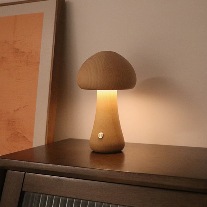 LUMONIGHT | Houten Paddenstoel LED-nachtlampje met Touch-schakelaar | Sfeervolle Verlichting | Kindvriendelijk