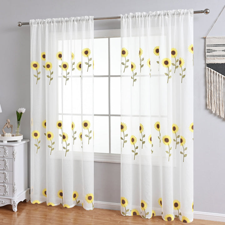 CountryBloom - Luftiger Weißer Vorhang mit Sonnenblumenmotiv für Landhaus-Dekor